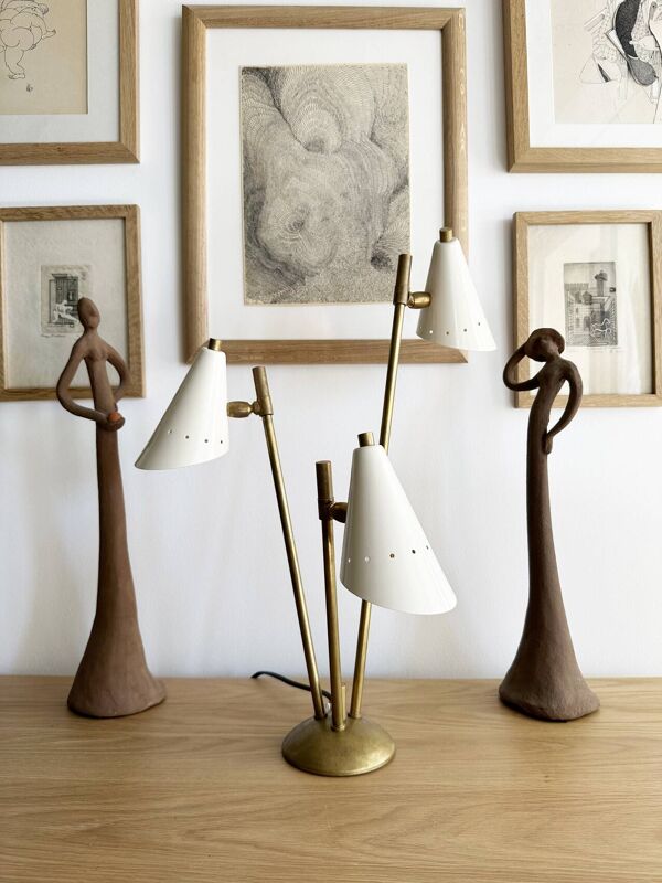 Lampe italienne trois têtes en laiton design années 50