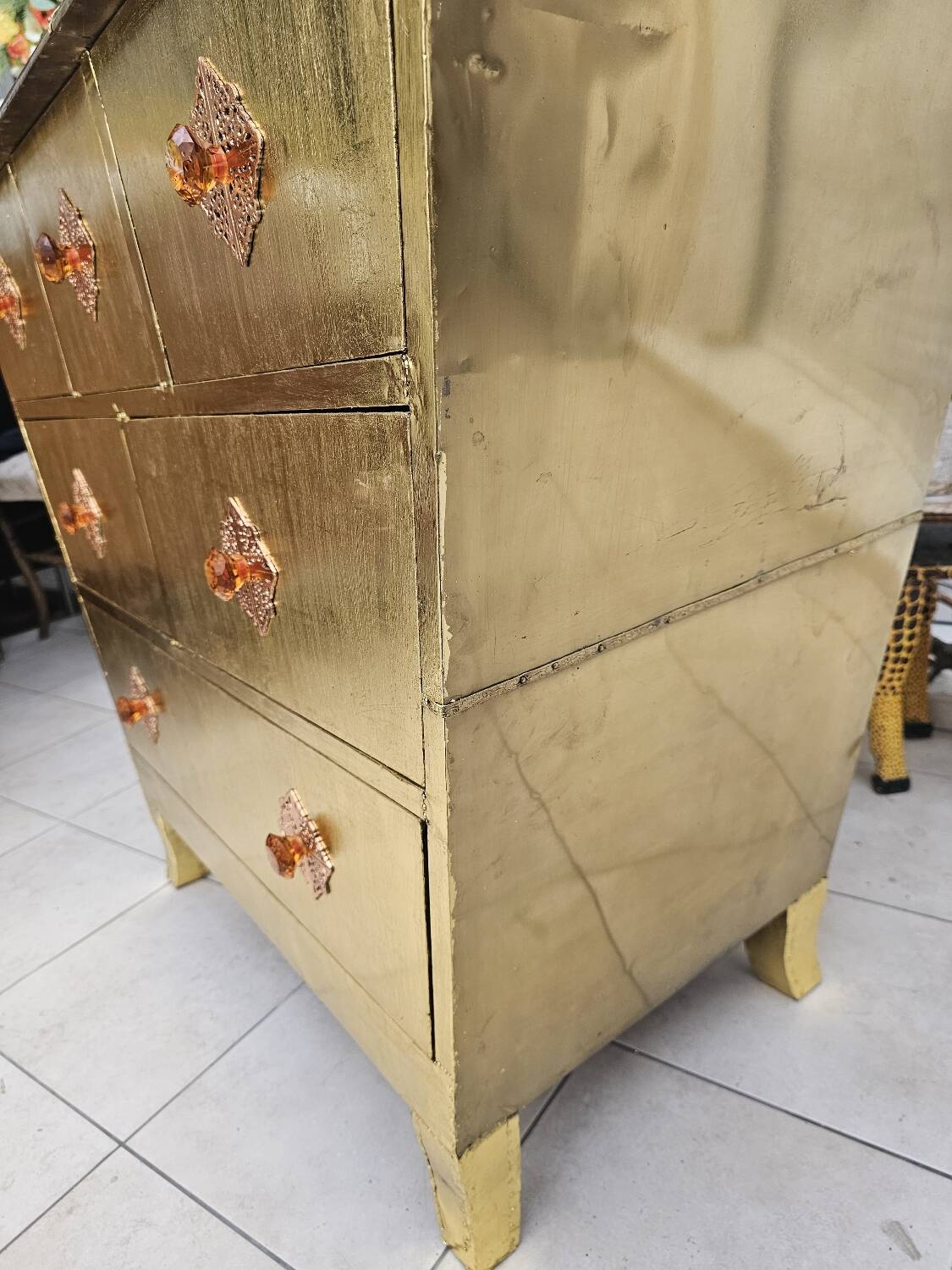 Handcrafted commode fully dressed in brass, original piece and