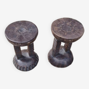 Set of 2 Small African Bamileké Stools