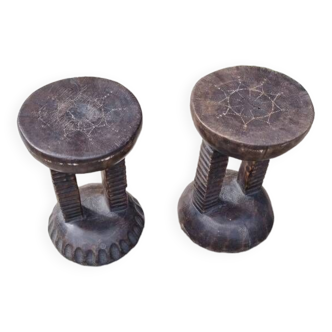 Lot de 2  Petits Tabourets africains Bamiléké