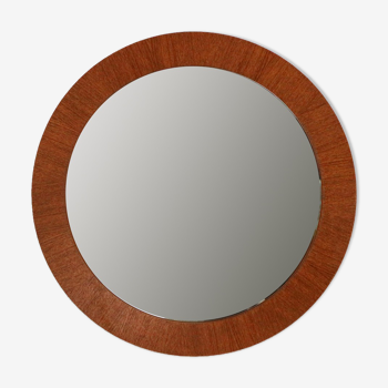 '60s round wall mirror with teak frame 58cm