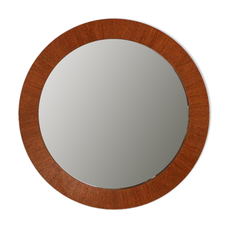 '60s round wall mirror with teak frame 58cm