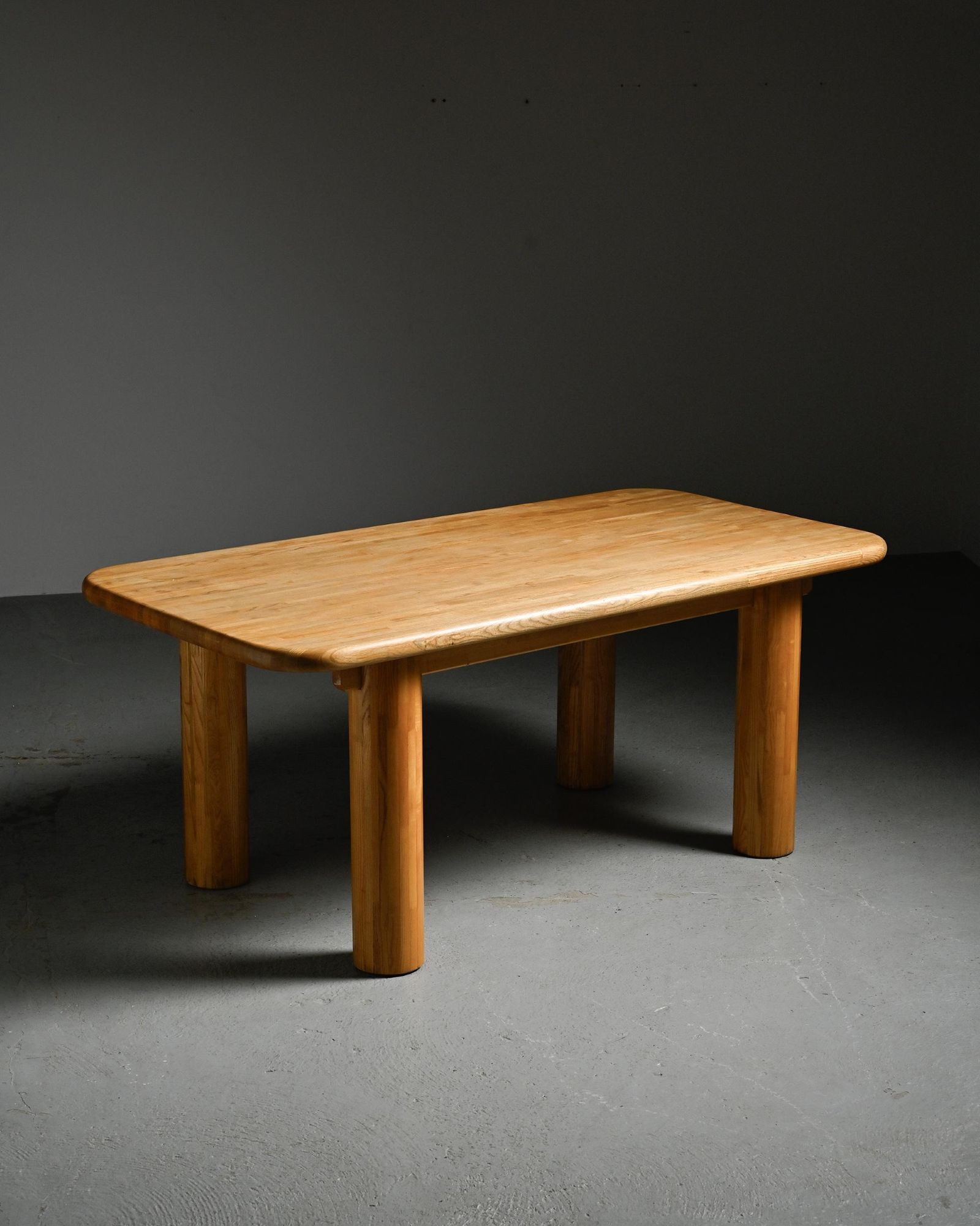 Dining table in glued laminated pine, France, around 1970.