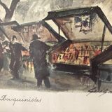 Old watercolor the booksellers F.Guignier