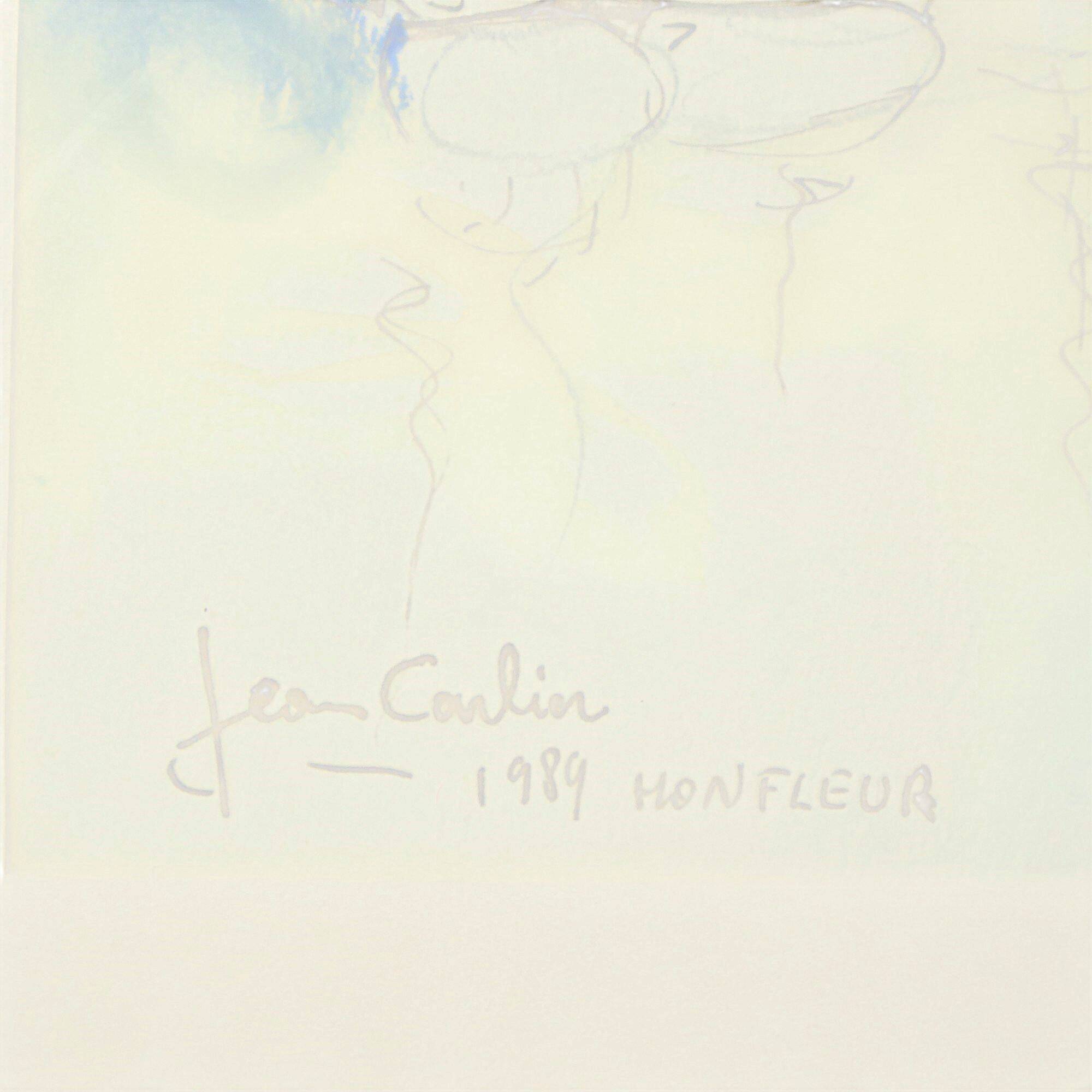 Charming Painting Watercolor Carlier 1989 Honfleur France