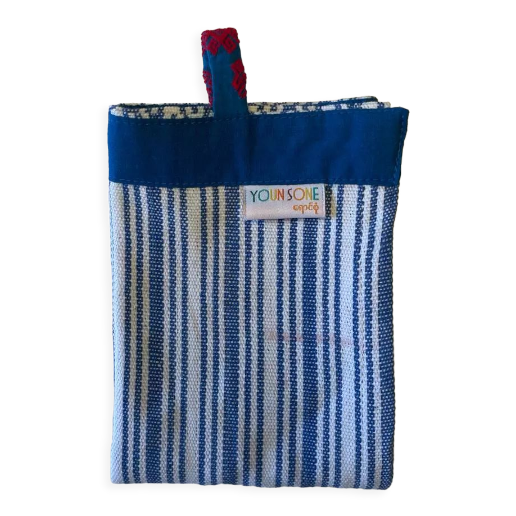 Two-tone blue and white striped tea towel