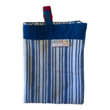 Two-tone blue and white striped tea towel