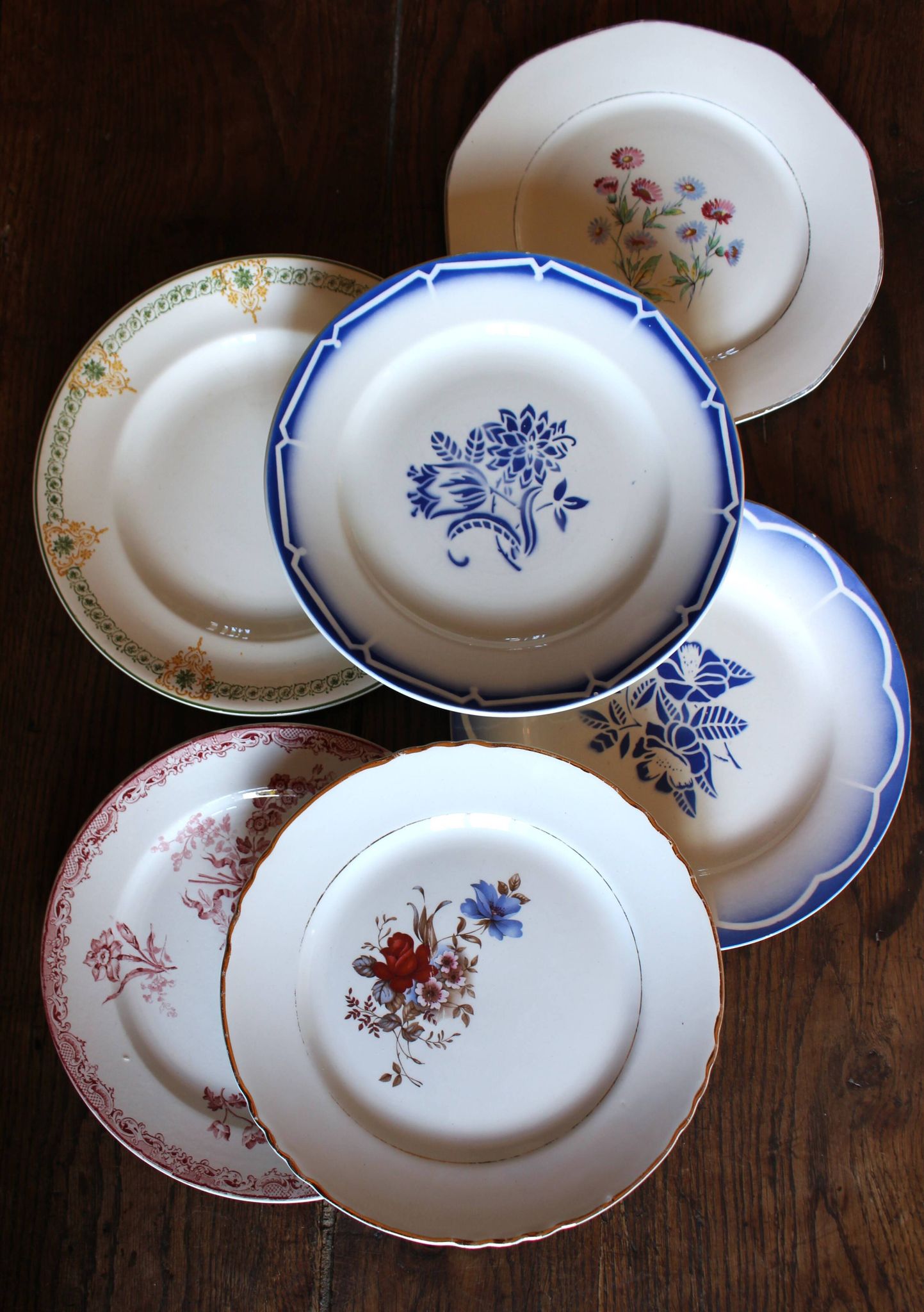 6 mismatched flat plates Fontanges Marsac Longwy Digoin