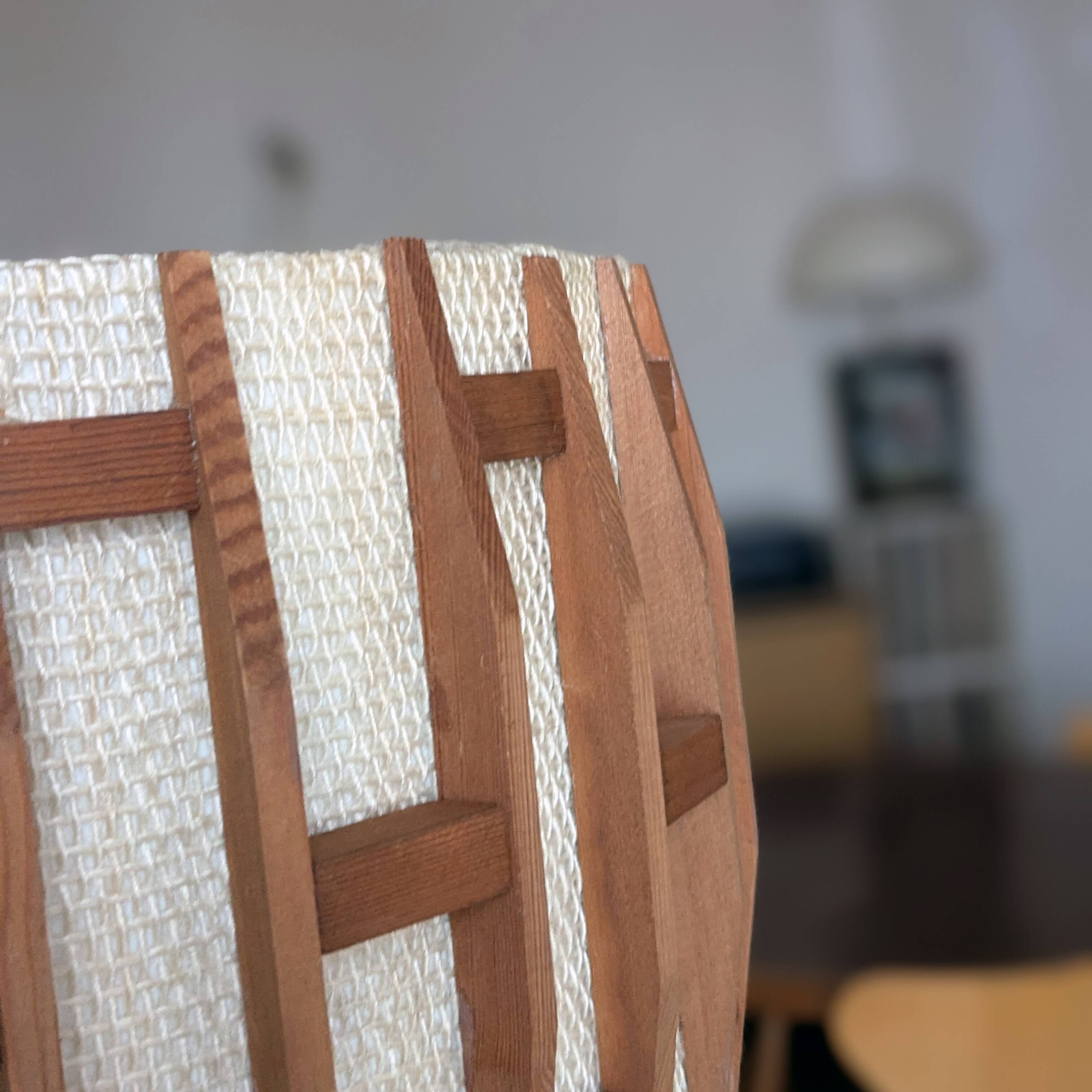 Pair of Scandinavian wooden and fabric pendant lights from the 60s