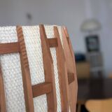 Pair of Scandinavian wooden and fabric pendant lights from the 60s