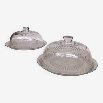 Pair of Cake/Cheese Dishes, Tart Cloche, Glass Pastry