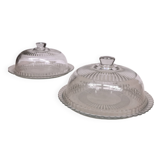 Pair of Cake/Cheese Dishes, Tart Cloche, Glass Pastry