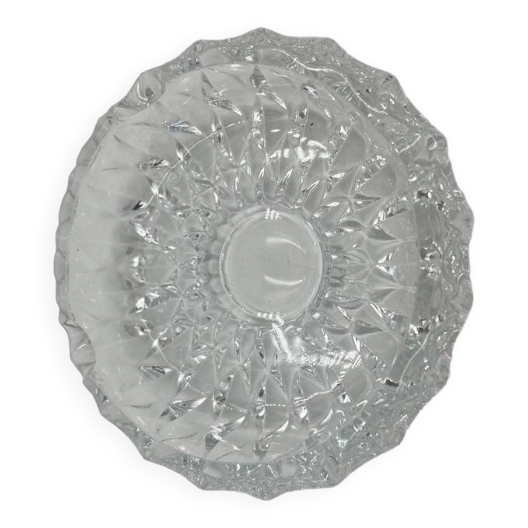Cendrier rond en verre moulé en relief