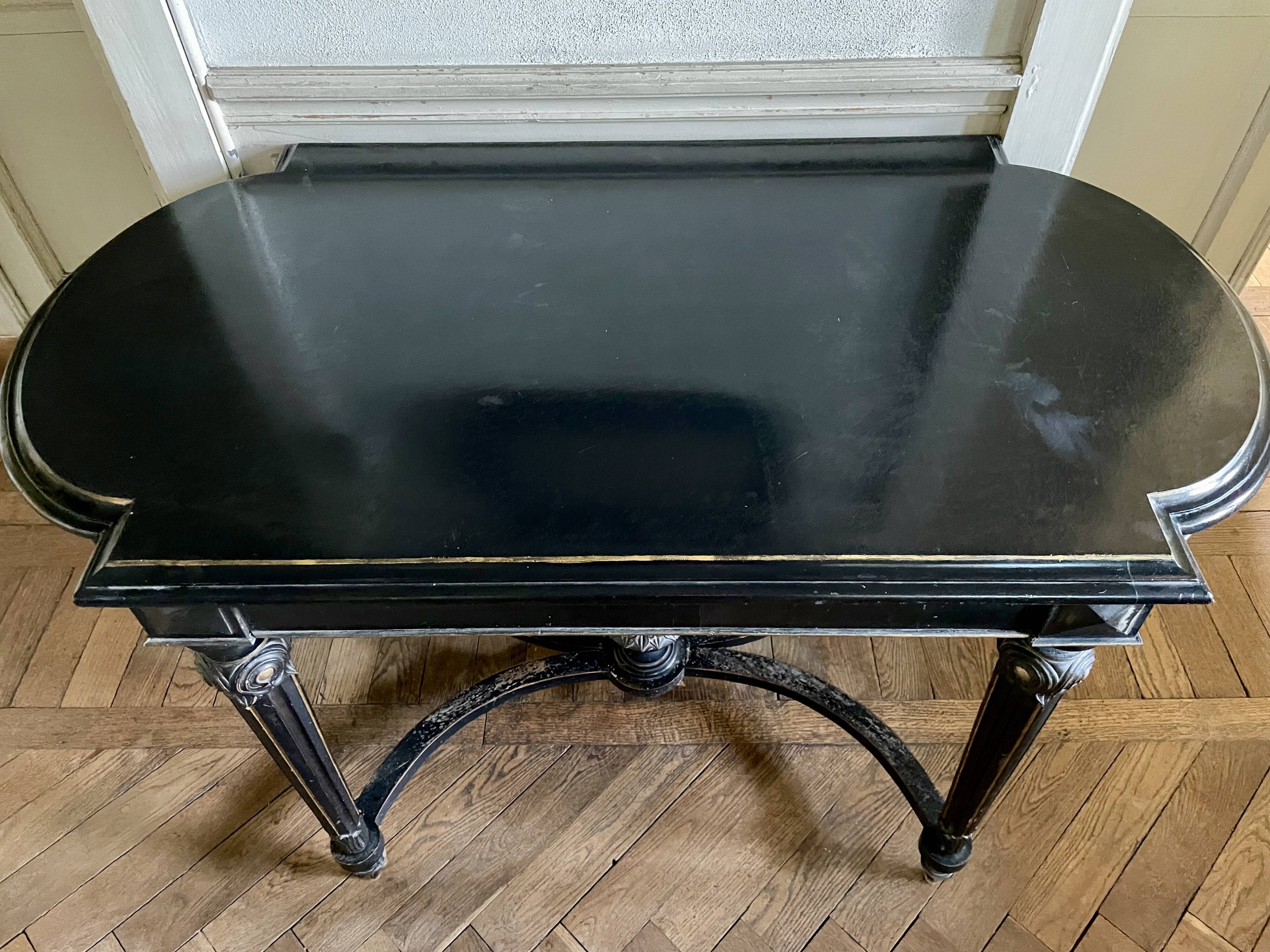 Table Pedestal table Napoleon III XIXth in black and gilded wood