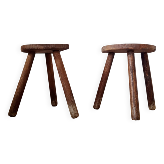 Pair of vintage brutalist tripod stools - folk art -