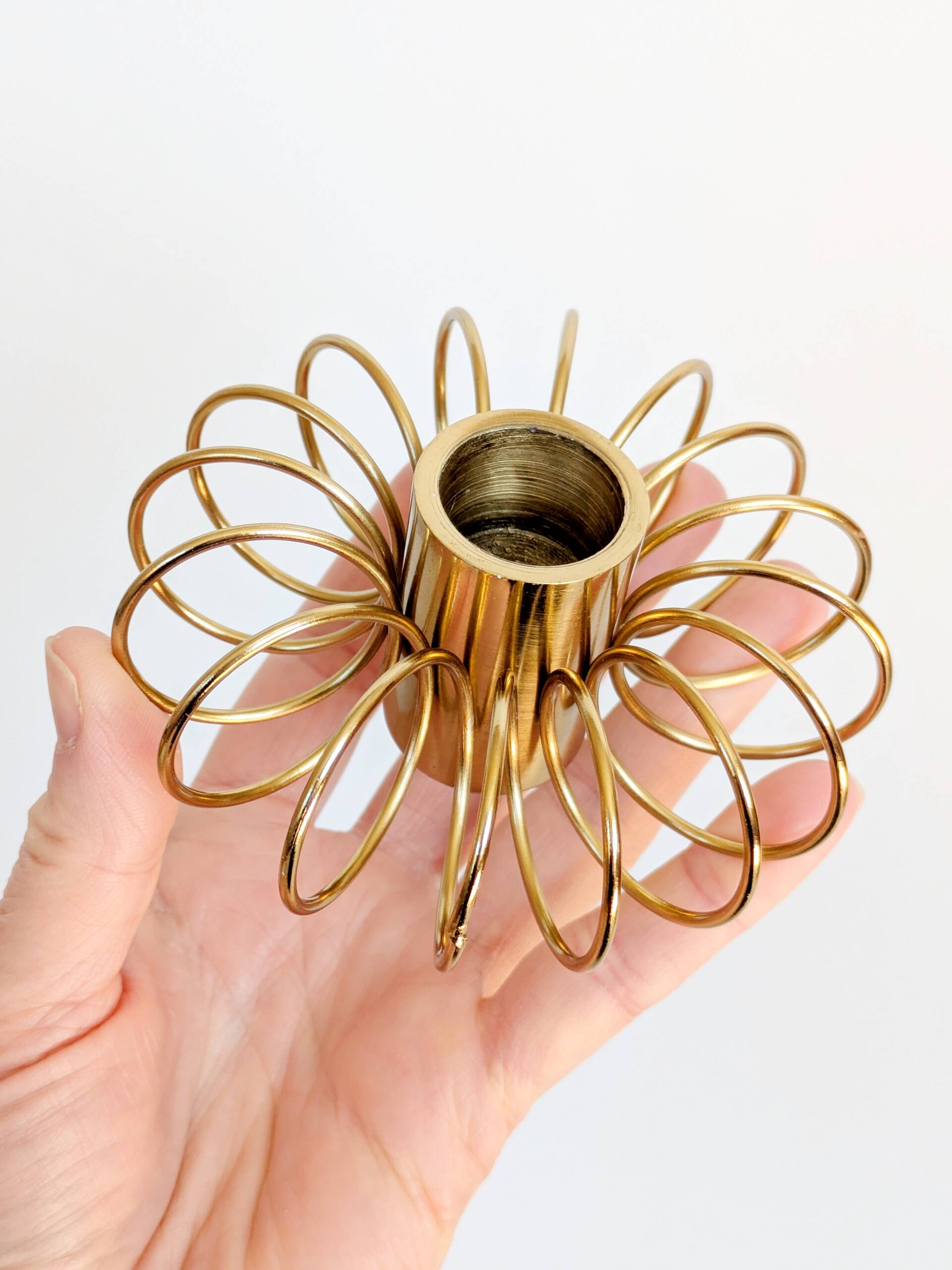 Vintage Brass Spiral Candle Holder Minimalist Midcentury Design