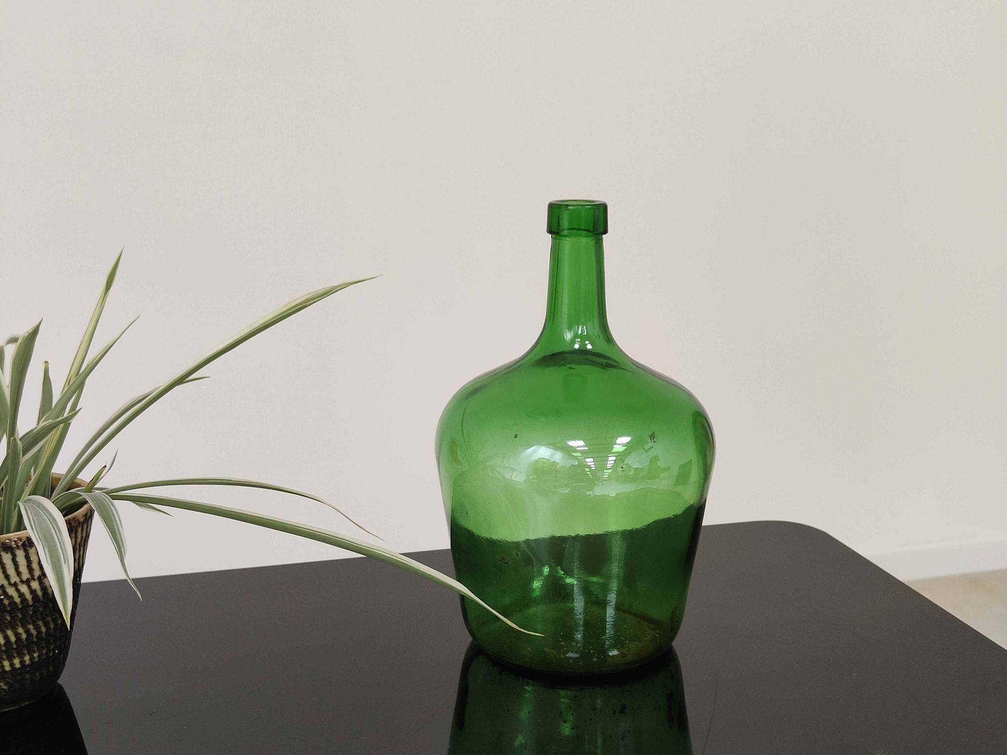 Dame Jeanne vintage emerald green glass demijohn 25cm