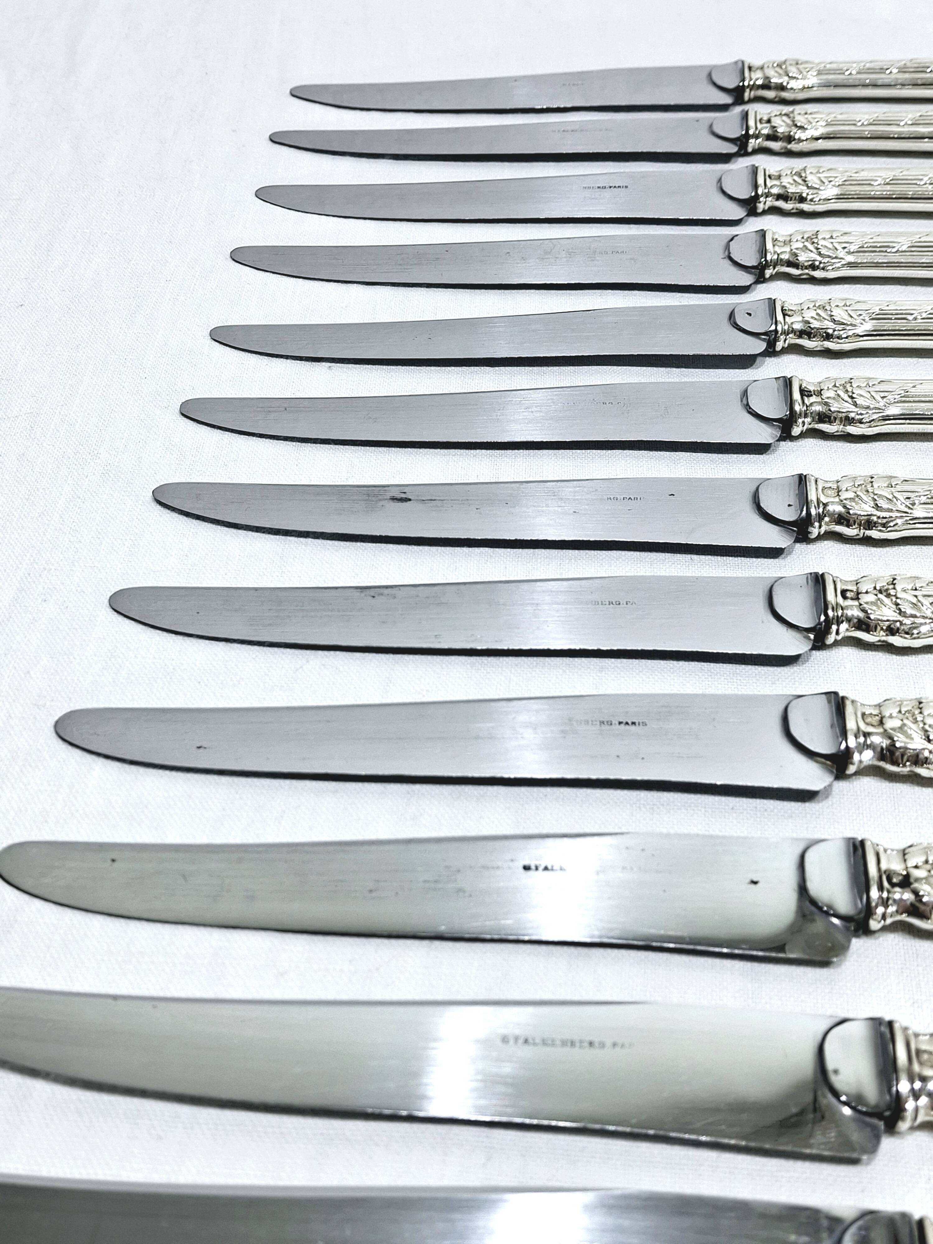 MARTIAL GAUTHIER / GEORGES FLAKENBERG - 12 KNIVES WITH SILVER HANDLES