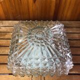 Old molded glass ceiling light + vintage black metal support
