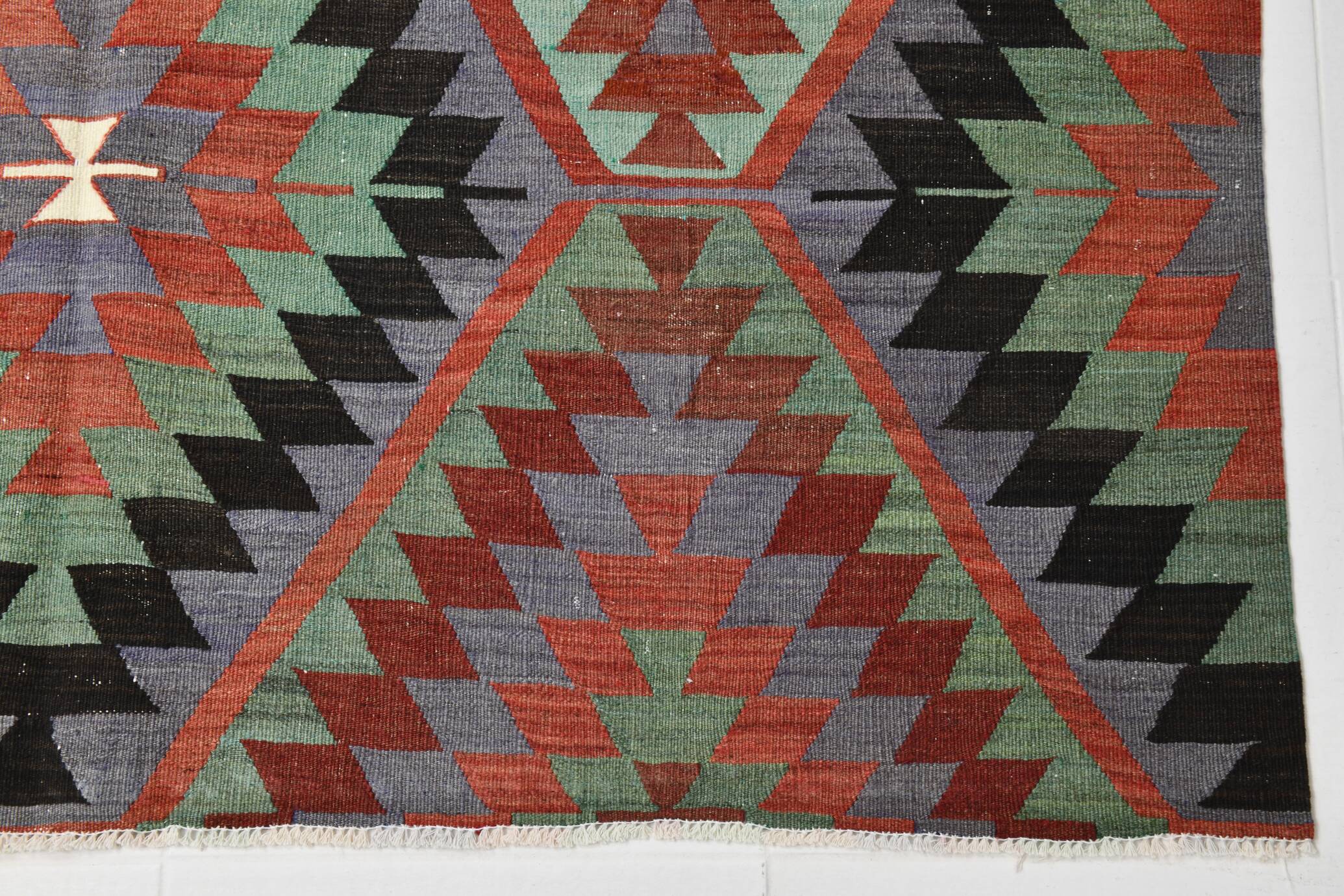 6x8 Geometric Handmade Wool Oushak Area Kilim Rug, 170x255Cm