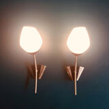 Old pair of brass wall lights and opaline glass globes 50s/60s vintage decoration