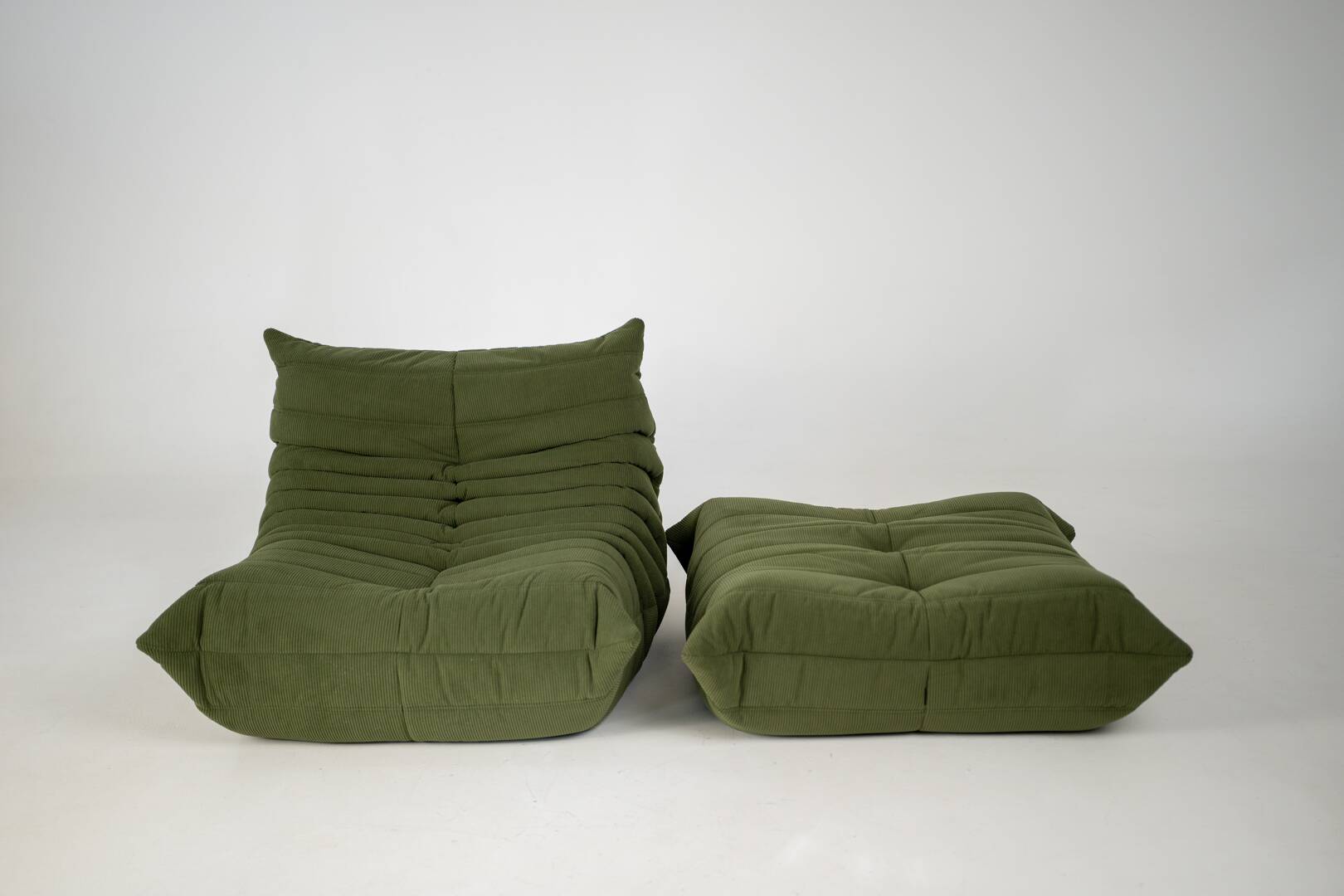 Togo set of armchair and pouf in khaki corduroy