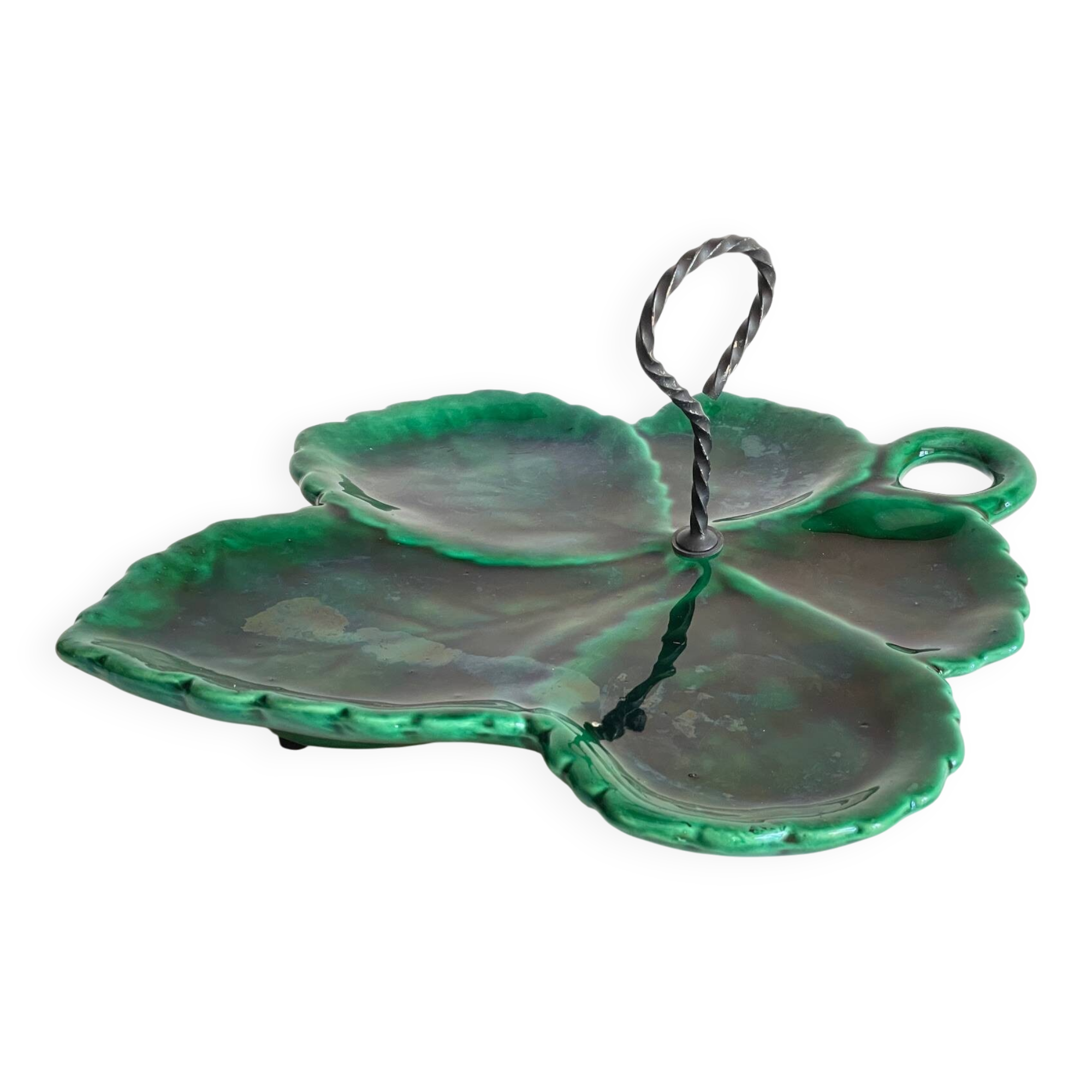 Vintage Glazed Ceramic Barbotine Dish