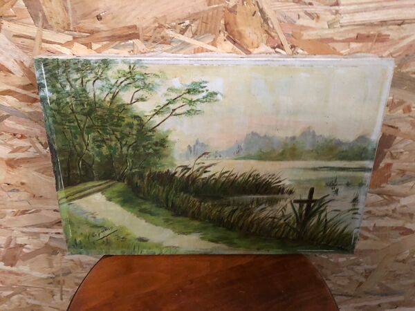 Ancien tableau huile sur toile C. Guyon campagne XlXeme vintage