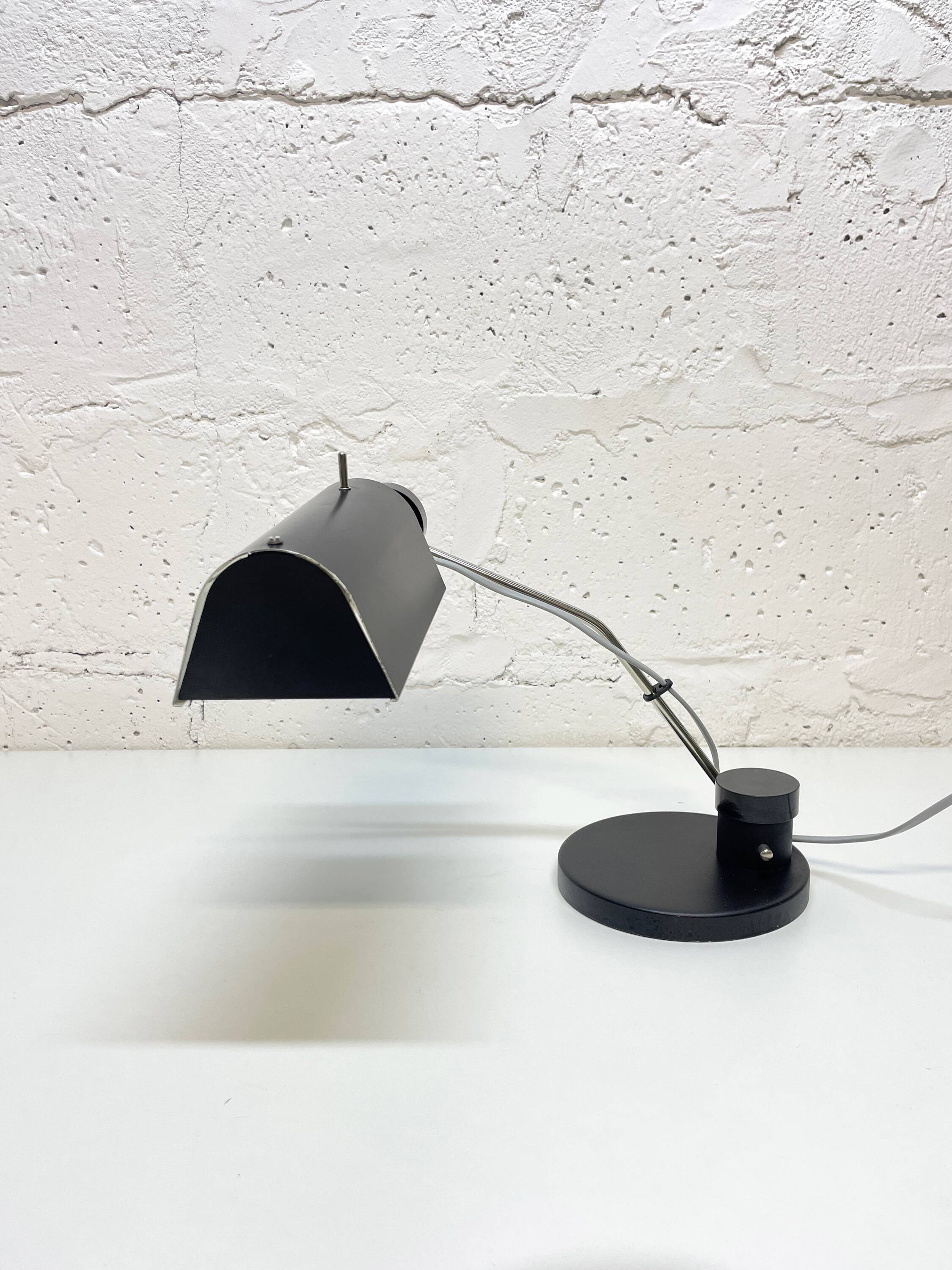 Black desk lamp by Oskar Immerschied for PGH Metalldrücker Halle