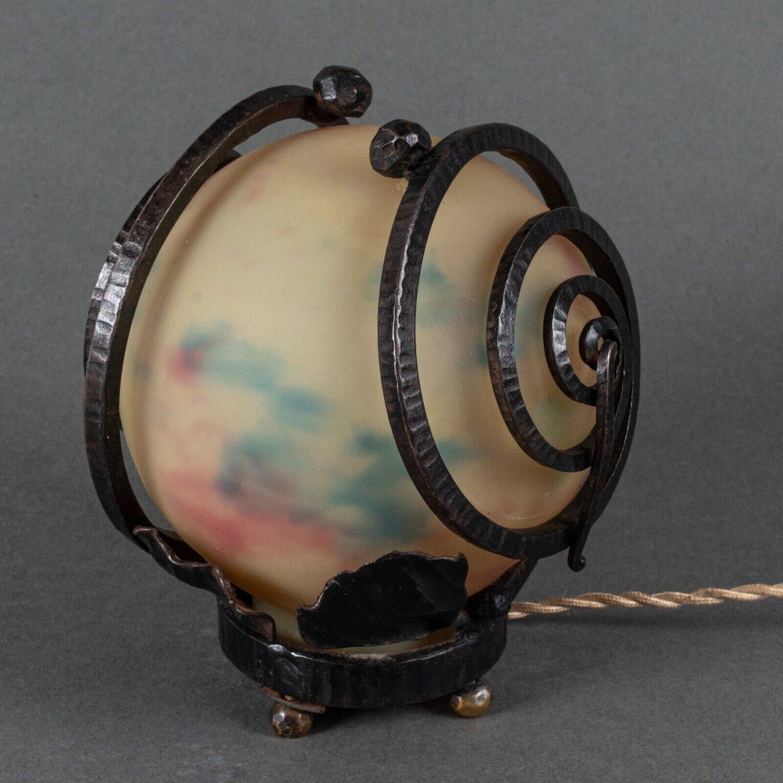 Art Deco night light lamp hammered ironwork 1930 Muller Frères