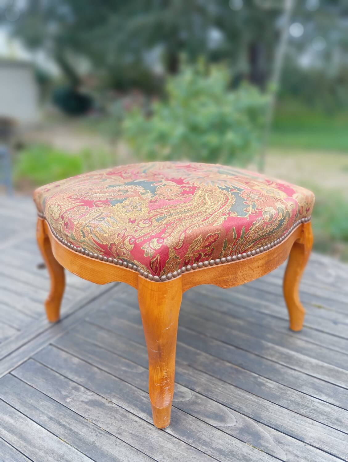Louis XV style footrest stool pouffe wood and fabric
