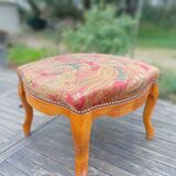 Tabouret repose-pied pouf style louis XV bois et tissu
