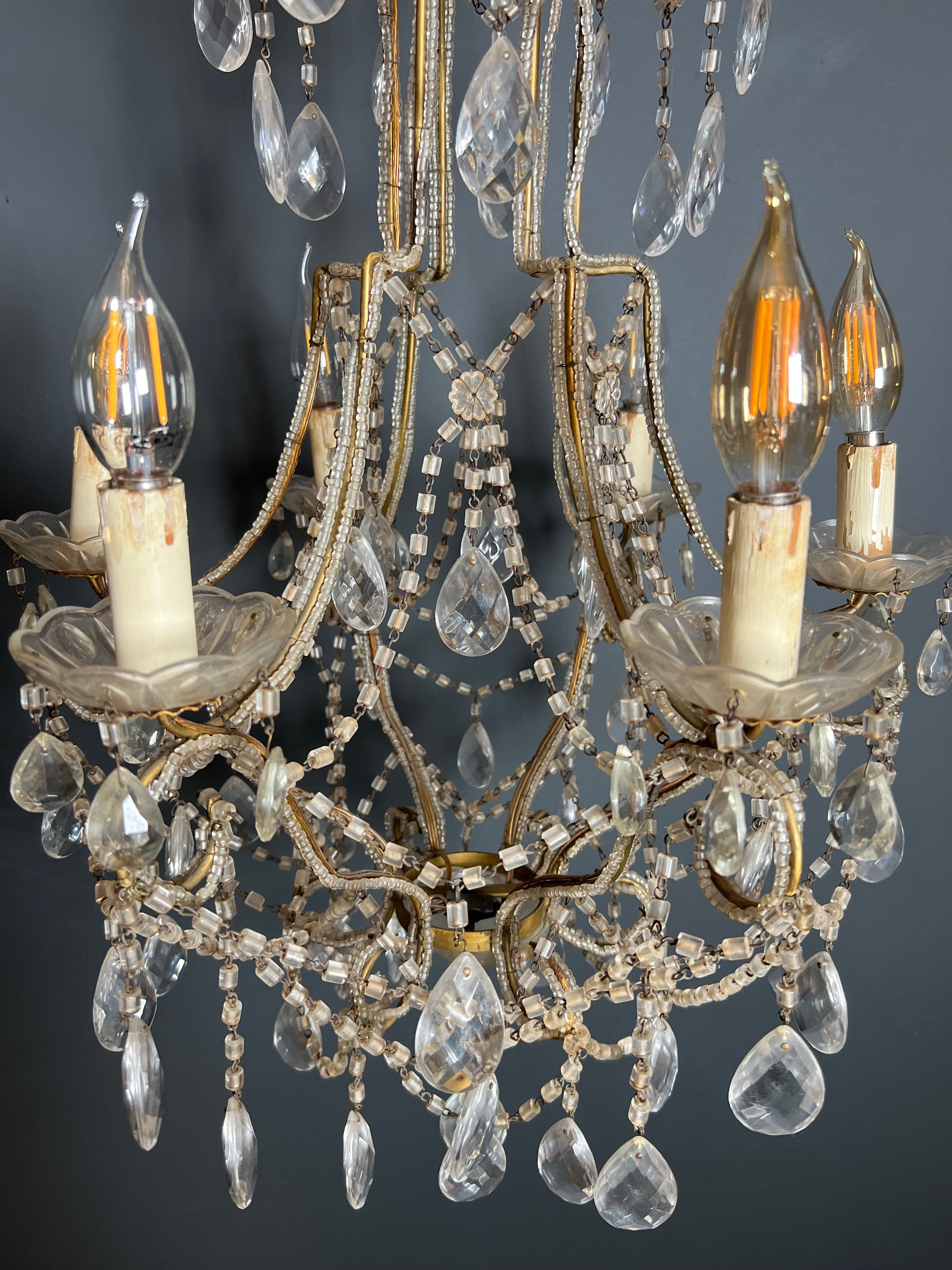 Lustre italien à perles et cristaux