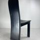 Post modern Memphis high back black leather stitched organic dining chairs, set of 6. Italy, 1980s
