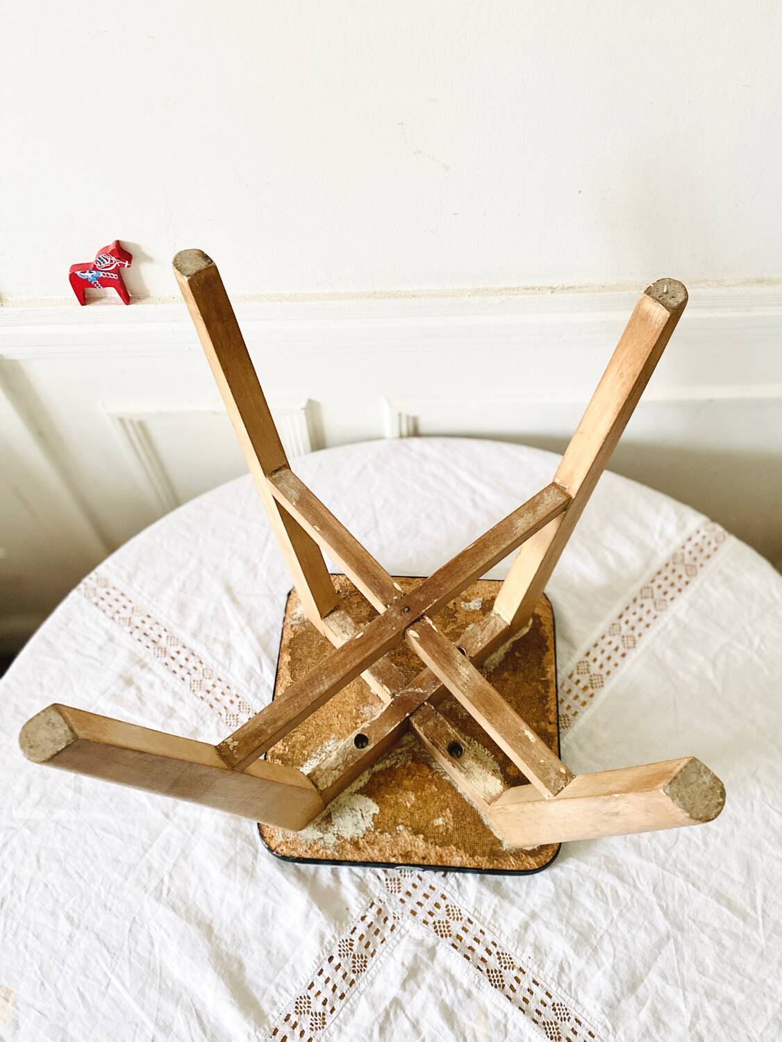 Vintage LV brand wood and formica stool from the 1950s