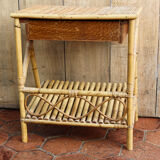 Vintage bedside table, rattan and bamboo