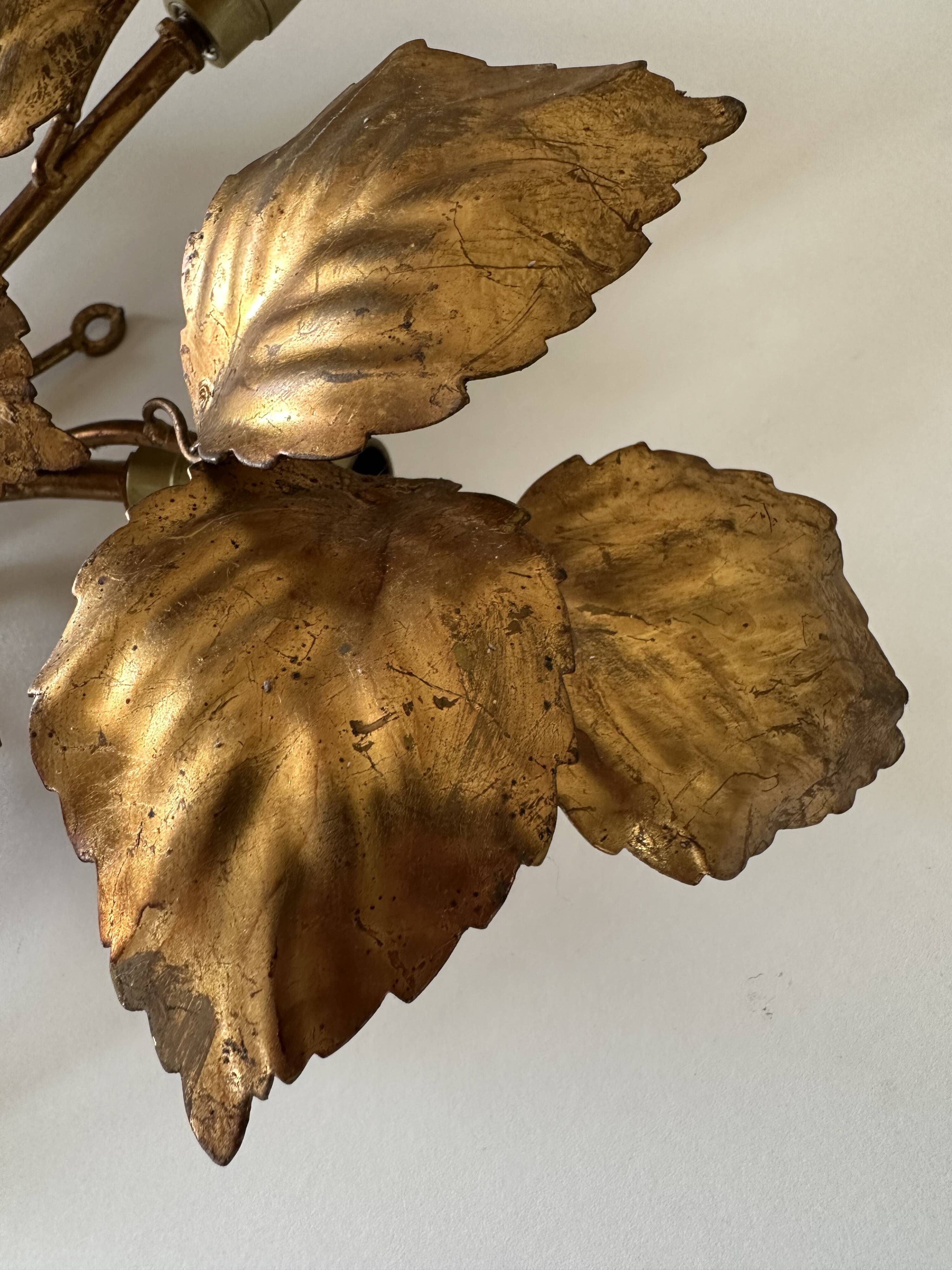 Large golden leaf wall lamp vintage design 70s