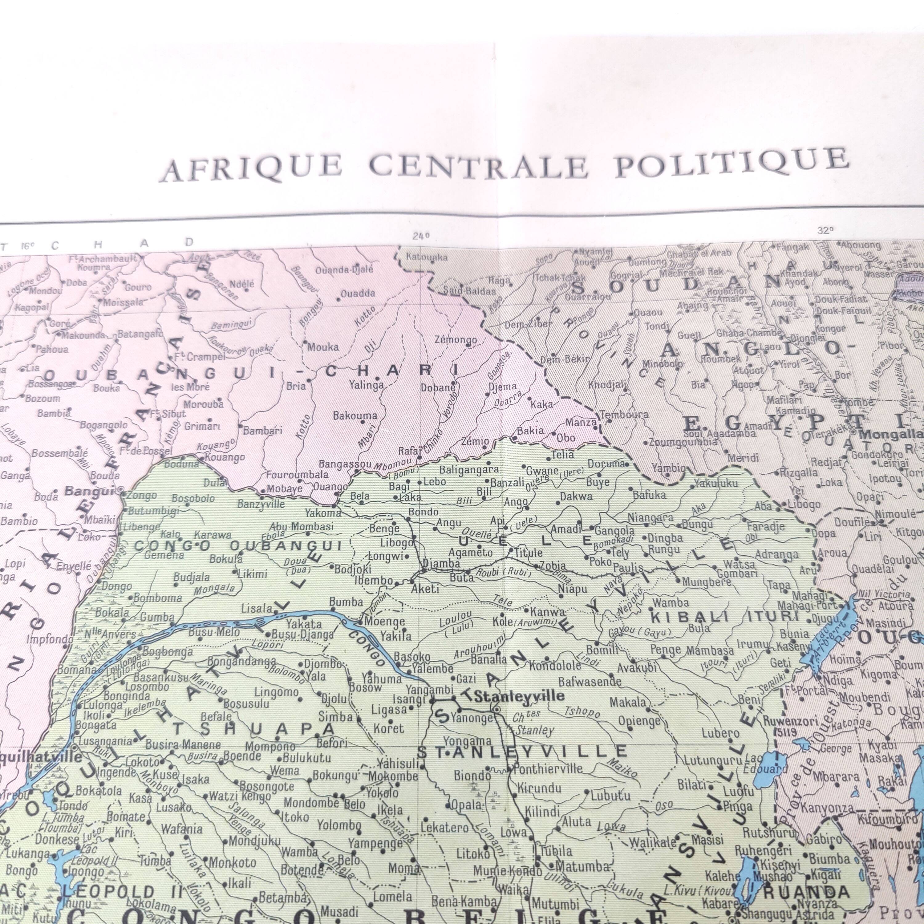 Carte vintage Afrique Centrale  38x43cm de 1950