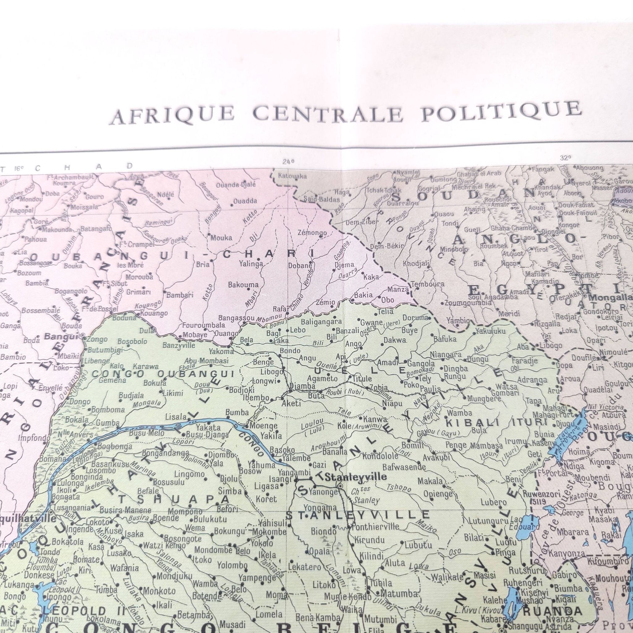 Vintage map of Central Africa 38x43cm from 1950