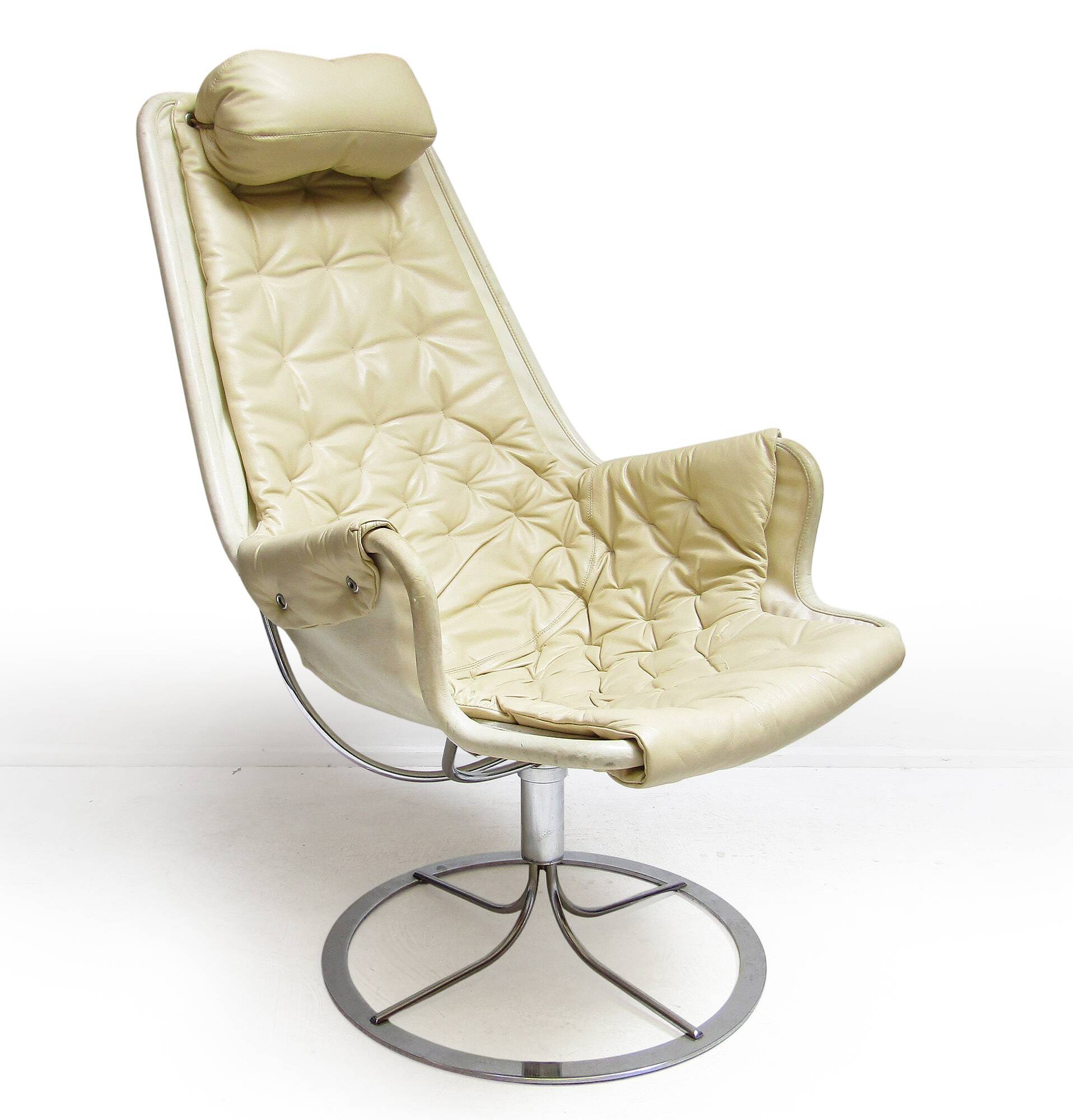 1970s Swedish Space-Age Jetson Chair in Beige Leather by Bruno Mathsson