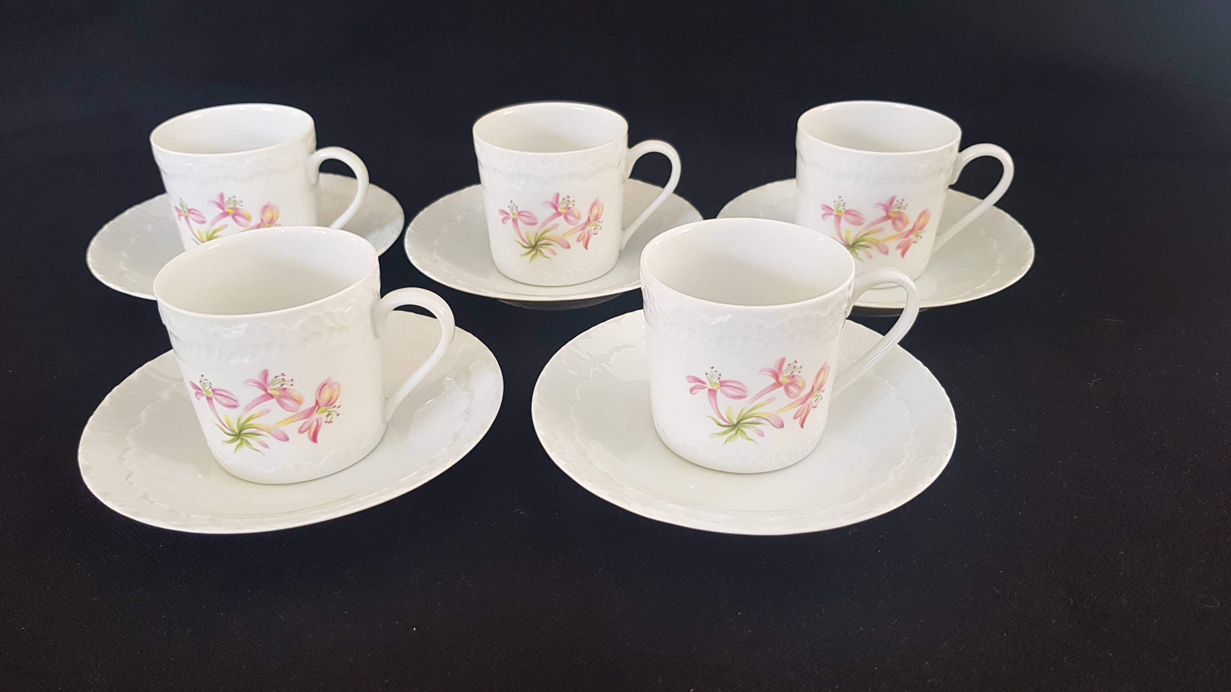 Set of five coffee cups and saucers, Limoges, Goumot Labesse