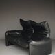 Two seater Maralunga Sofa in Black Leather for Cassina. 1970s
