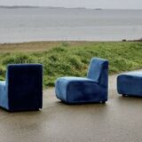 Modular sofa with 5 blue velvet armchairs, circa 1980