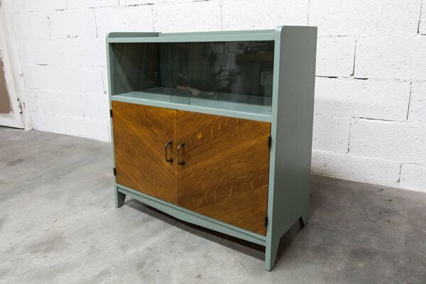 Meuble bas vitrine 1960 atypique vert nobile