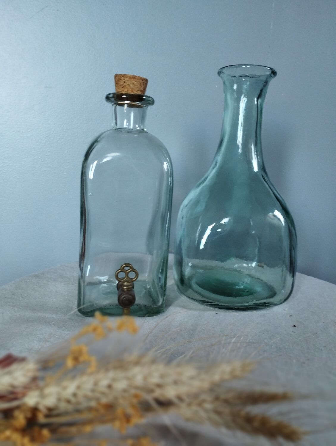 Duo of bottles/carafes, vintage