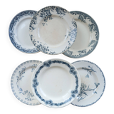 Mismatched vintage flat plates in ironstone - Blue decor