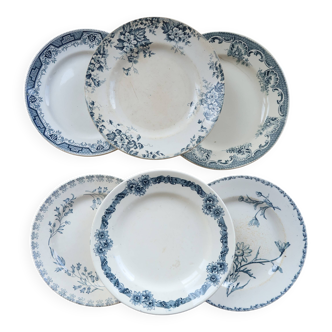 Mismatched vintage flat plates in ironstone - Blue decor