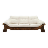 Sofa trois places en chêne massif et bouclé de style brutaliste, Tchécoslovaquie années 1970