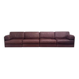 Brown leather modular sofa by De Sede; DS76, 1970s (straight)