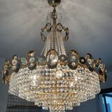 Waterfall chandelier with crystal grapevines and golden aluminum 60s-70s